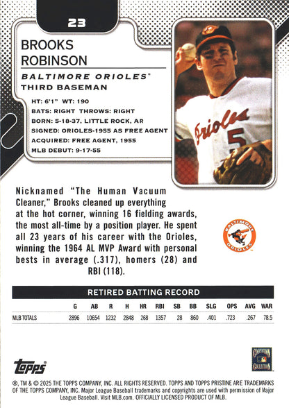 2025 Topps Pristine Brooks Robinson #23 Baltimore Orioles