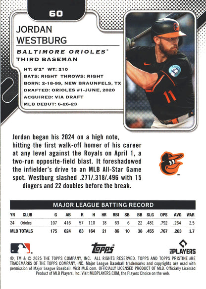 2025 Topps Pristine Jordan Westburg #60 Baltimore Orioles