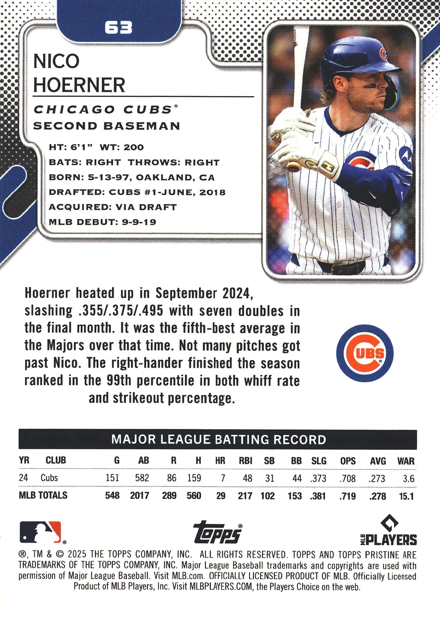 2025 Topps Pristine Nico Hoerner #63 Chicago Cubs