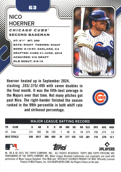 2025 Topps Pristine Nico Hoerner #63 Chicago Cubs