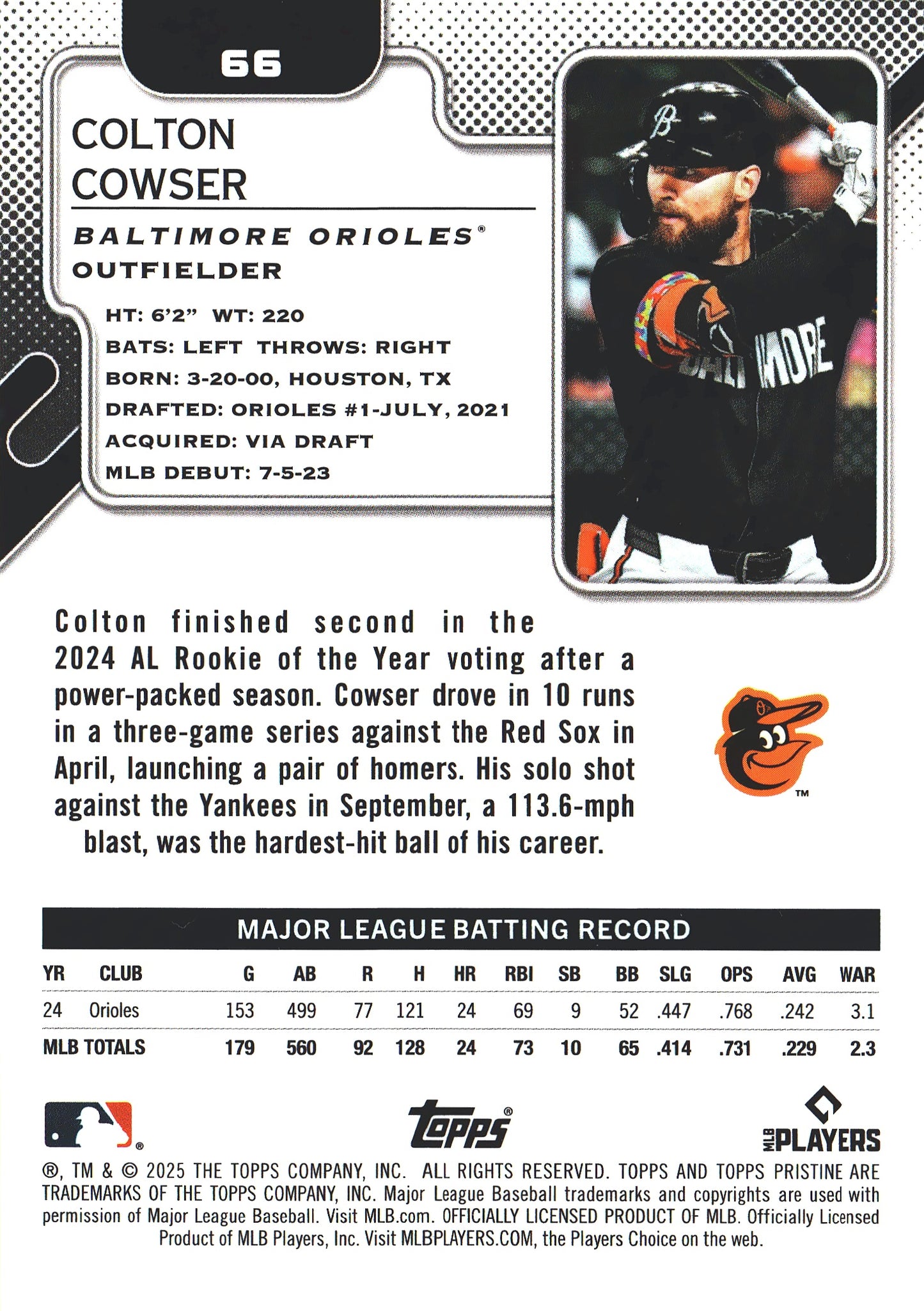 2025 Topps Pristine Colton Cowser #66 Baltimore Orioles