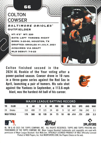 2025 Topps Pristine Colton Cowser #66 Baltimore Orioles
