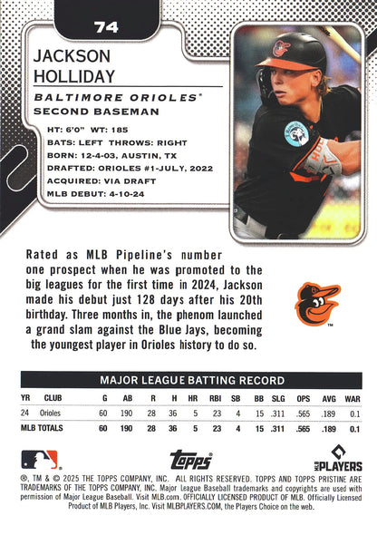 2025 Topps Pristine Jackson Holliday #74 Baltimore Orioles
