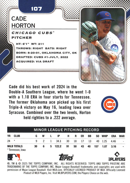 2025 Topps Pristine Cade Horton RC #107 Chicago Cubs
