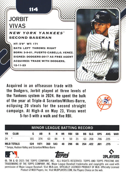 2025 Topps Pristine Jorbit Vivas RC #114 New York Yankees