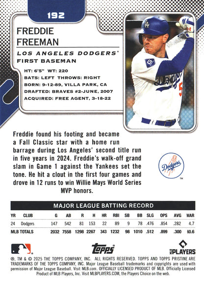 2025 Topps Pristine Freddie Freeman #192 Los Angeles Dodgers