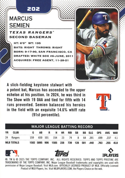 2025 Topps Pristine Marcus Semien #202 Texas Rangers