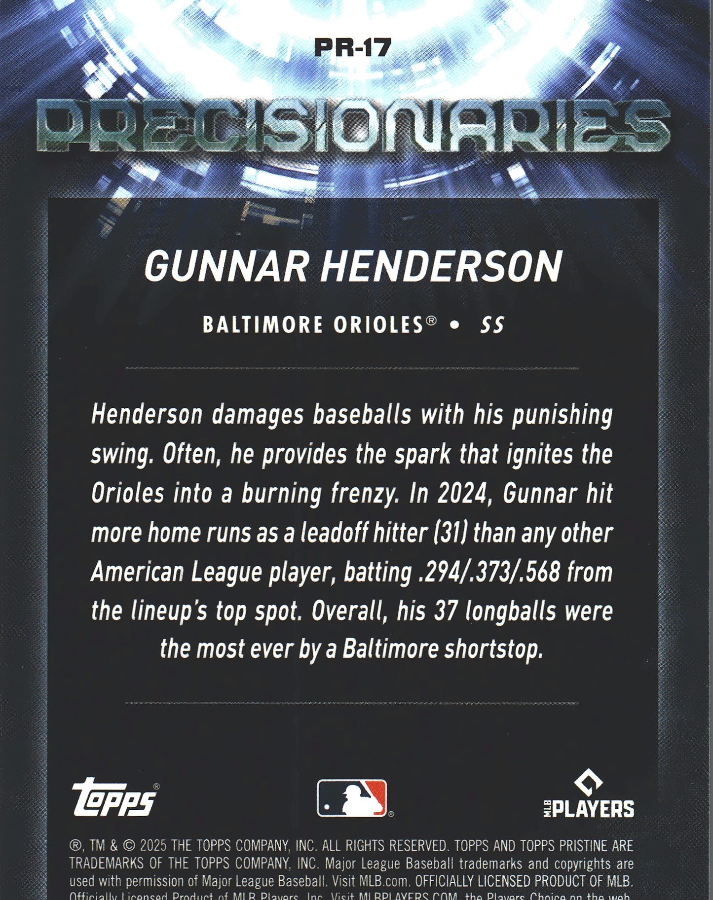 2025 Topps Pristine Precisionaries Gunnar Henderson #PR-17 Baltimore Orioles