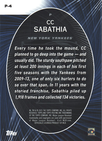 2025 Topps Pristine Perseverance CC Sabathia #P-4 New York Yankees