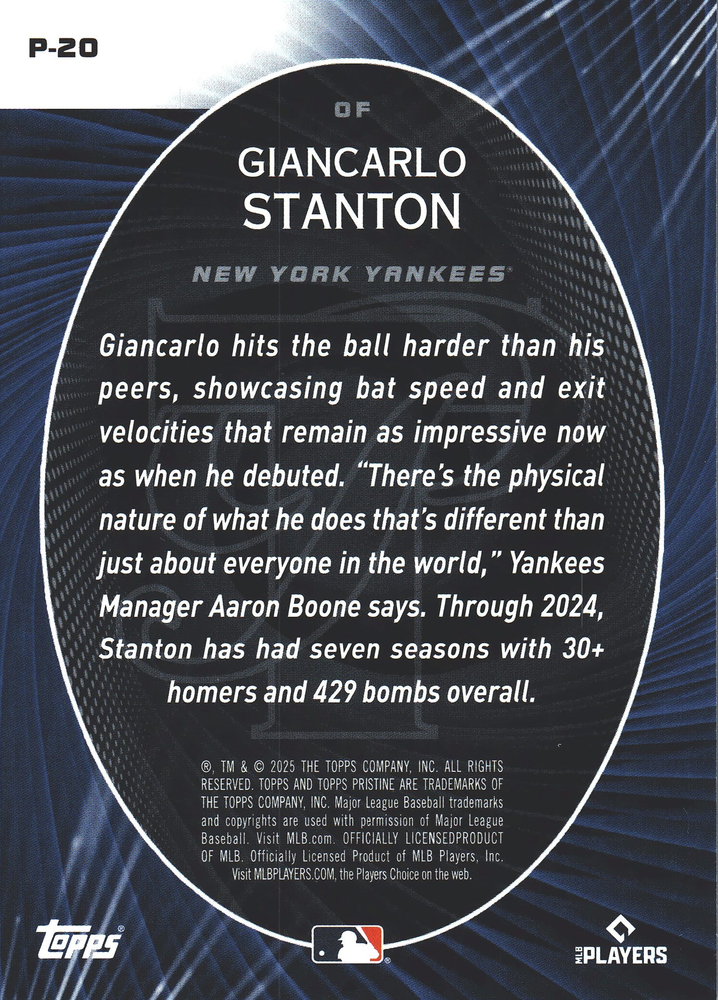 2025 Topps Pristine Perseverance Giancarlo Stanton #P-20 New York Yankees