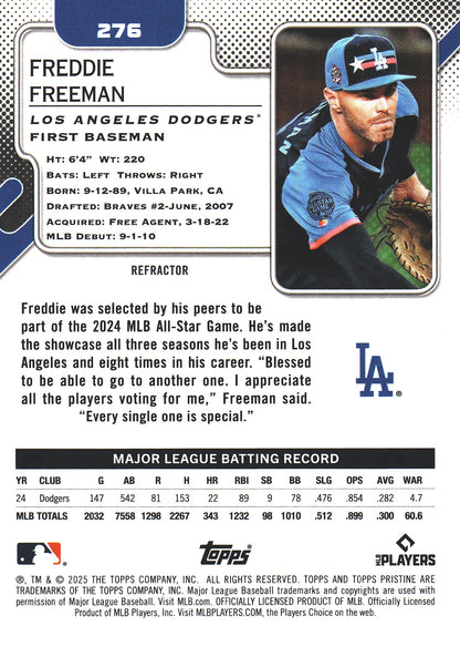 2025 Topps Pristine Refractor Freddie Freeman #276 Los Angeles Dodgers