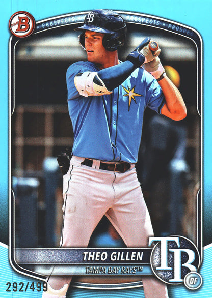 2025 Topps Bowman Draft Sky Blue /499 Theo Gillen #BD-121 Tampa Bay Rays