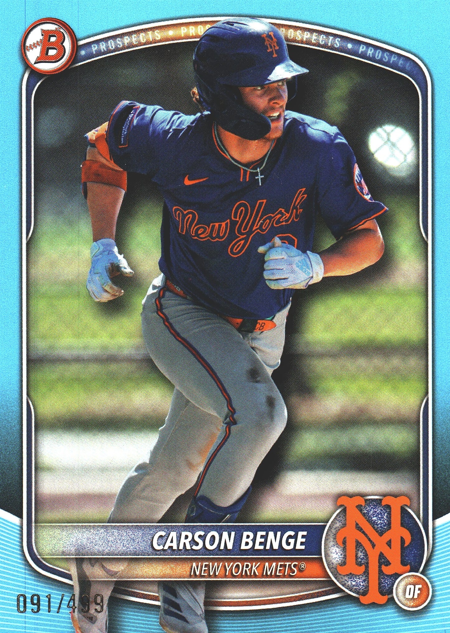 2025 Topps Bowman Draft Sky Blue /499 Carson Benge #BD-138 New York Mets