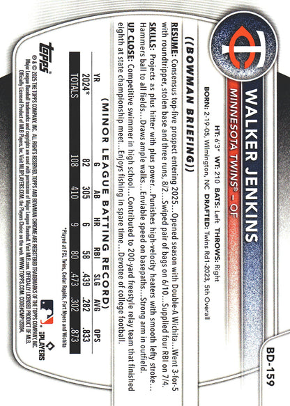 2025 Topps Bowman Draft Sky Blue /499 Walker Jenkins #BD-159 Minnesota Twins