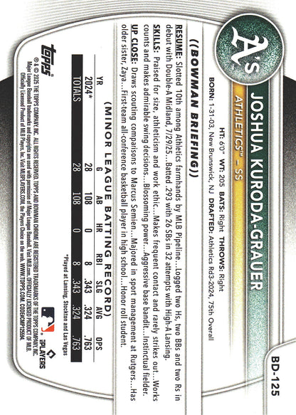 2025 Topps Bowman Draft Blue /150 Joshua Kuroda-Grauer #BD-125 Athletics