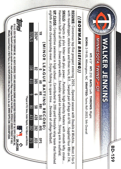2025 Topps Bowman Draft Blue /150 Walker Jenkins #BD-159 Minnesota Twins