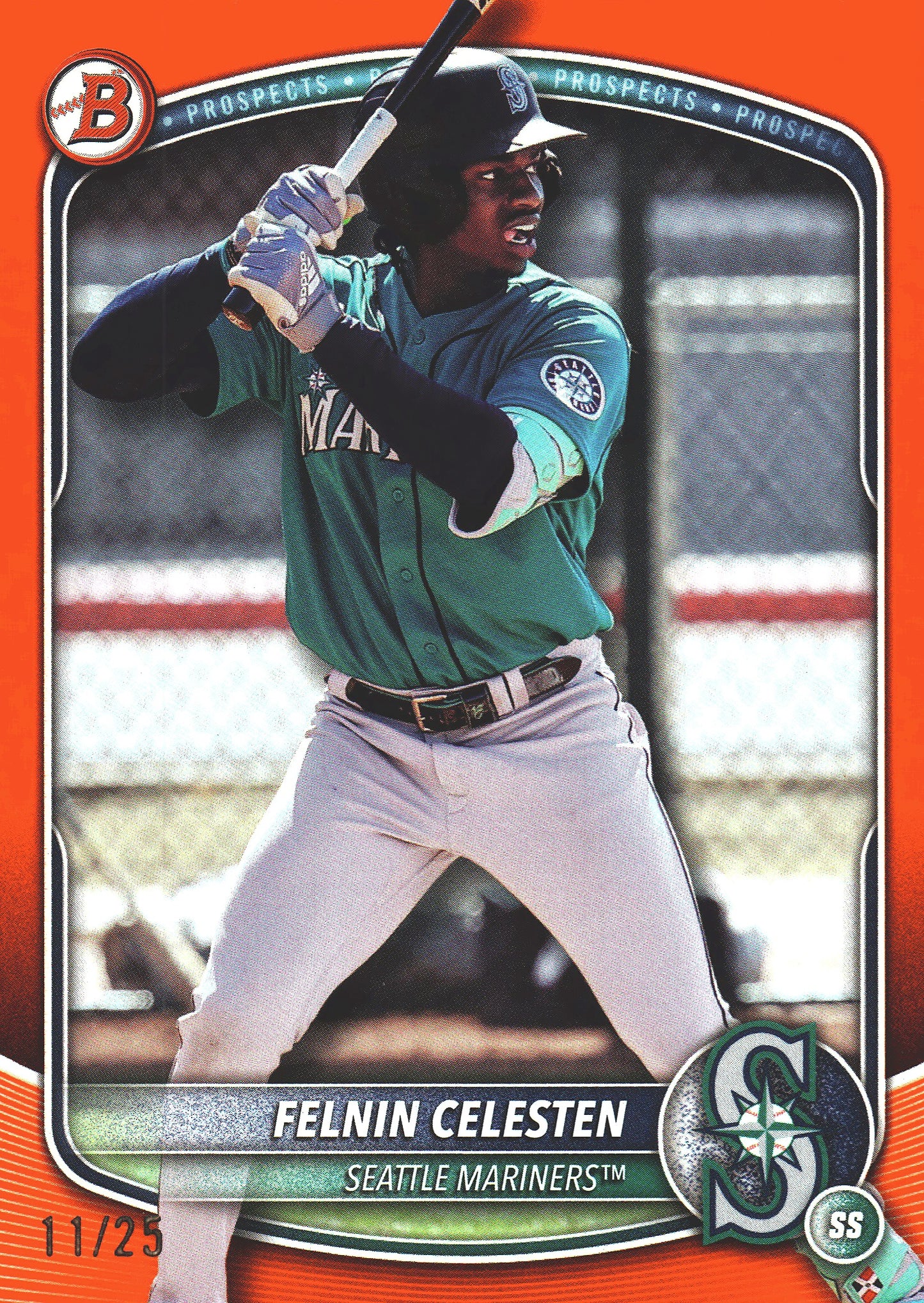 2025 Topps Bowman Draft Orange /25 Felnin Celesten #BD-103 Seattle Mariners