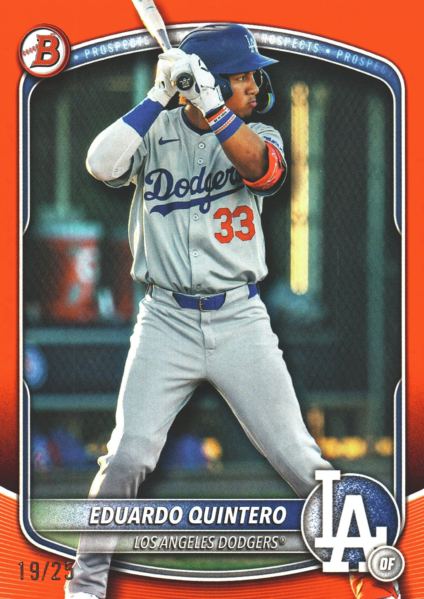 2025 Topps Bowman Draft Orange /25 Eduardo Quintero #BD-111 Los Angeles Dodgers