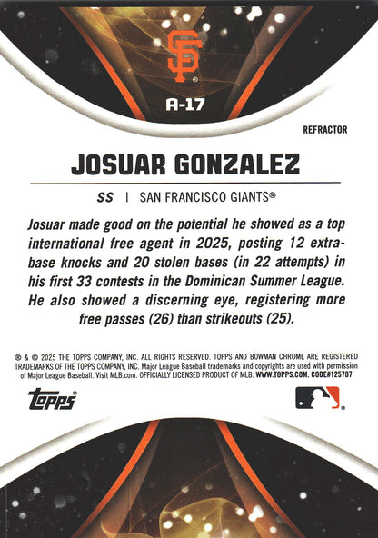 2025 Topps Bowman Draft Axis Refractor /250 Hosuar Gonzalez #A-17 San Francisco Giants