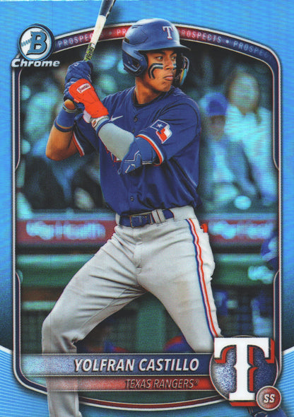 2025 Topps Bowman Draft Chrome Sky Blue Yolfran Castillo #BDC-107 Texas Rangers