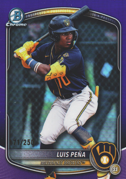 2025 Topps Bowman Draft Chrome Purple /250 Luis Pena #BDC-105 Milwaukee Brewers