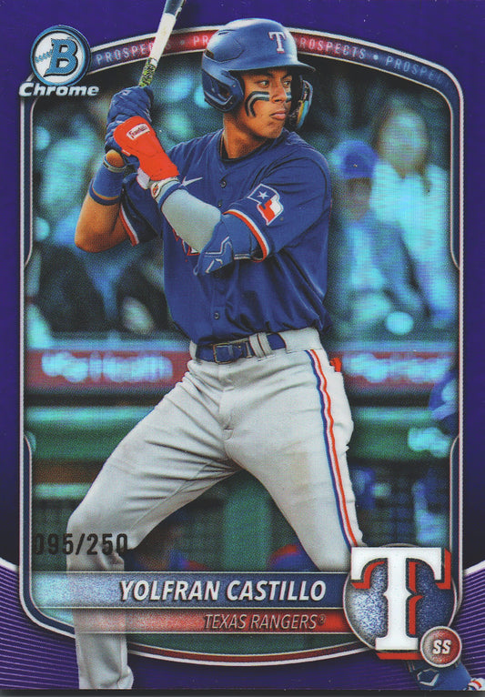2025 Topps Bowman Draft Chrome Purple /250 Yolfran Castillo #BDC-107 Texas Rangers