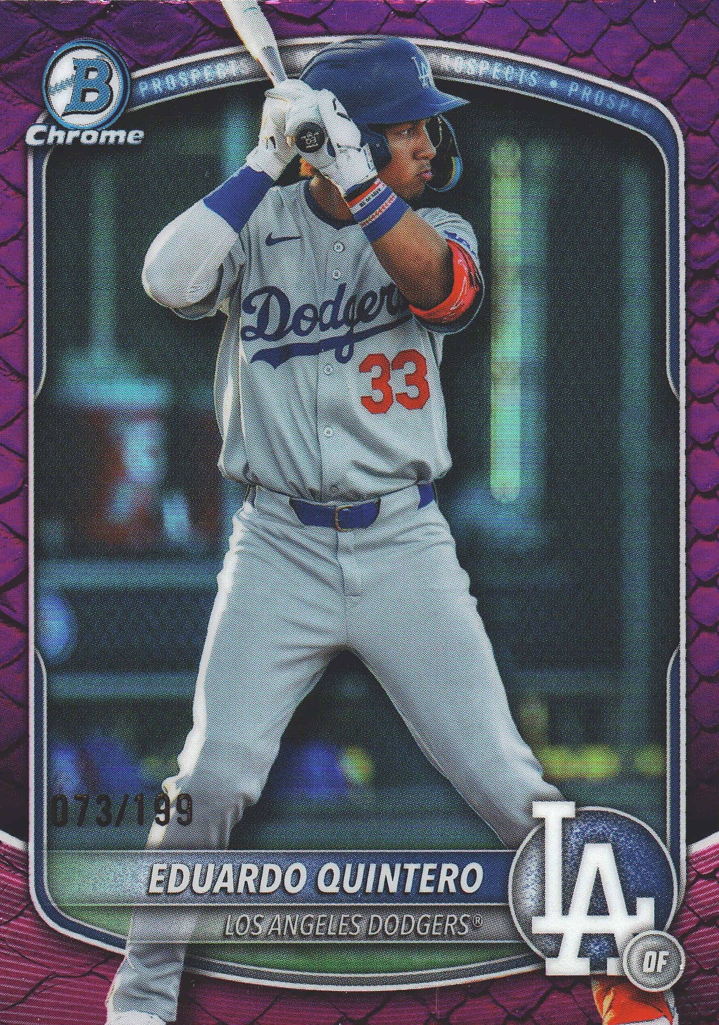 2025 Topps Bowman Draft Chrome Fuchsia Reptilian /199 Eduardo Quintero #BDC-111 Los Angeles Dodgers