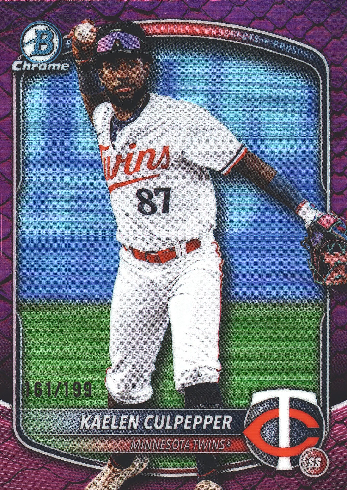 2025 Topps Bowman Draft Chrome Fuchsia Reptilian /199 Kaelen Culpepper #BDC-120 Minnesota Twins