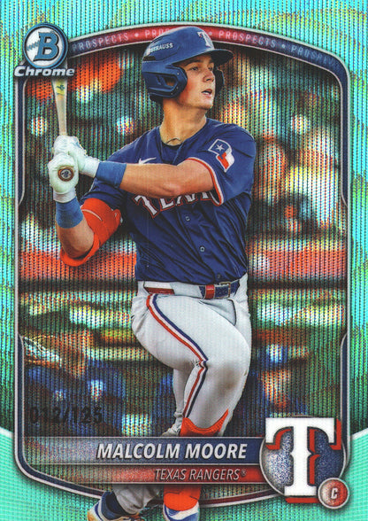 2025 Topps Bowman Draft Chrome Aqua Wave /125 Malcolm Moore #BDC-191 Texas Rangers