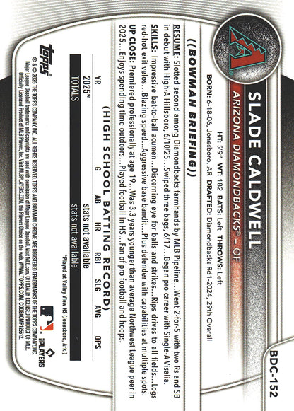 2025 Topps Bowman Draft Chrome Steel Metal /100 Slade Caldwell #BDC-152 Arizona Diamondbacks