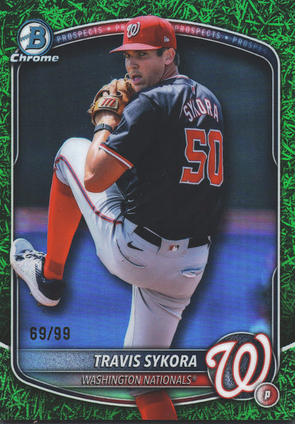 2025 Topps Bowman Draft Chrome Green Grass /99 Travis Sykora #BDC-137 Washington Nationals