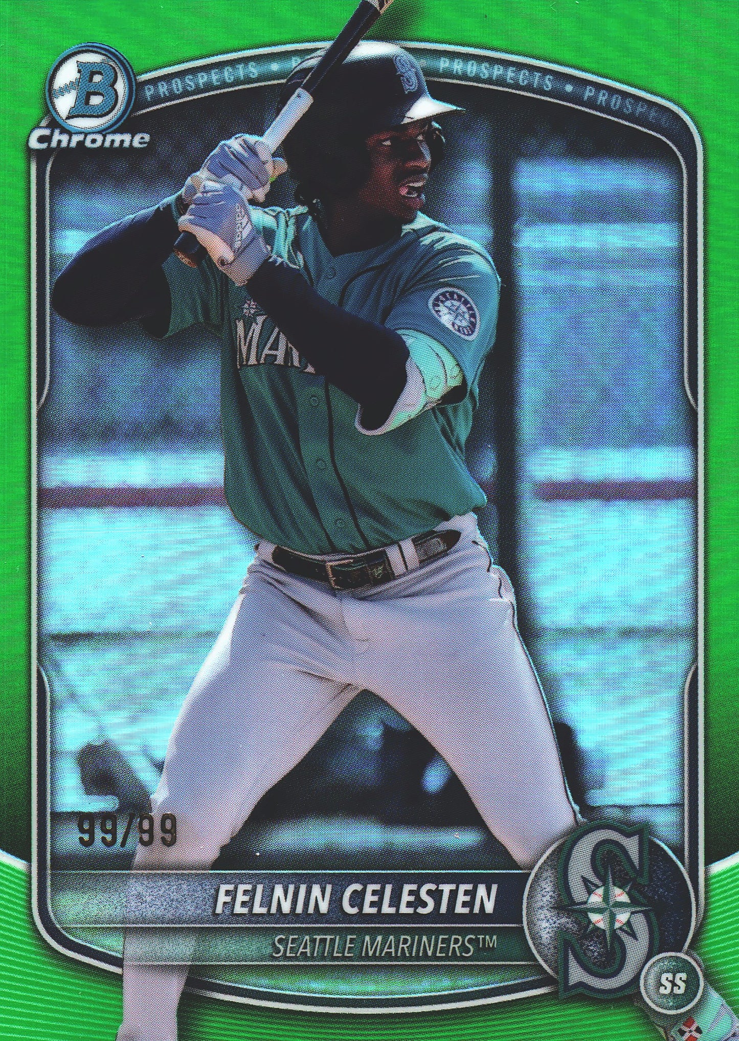 2025 Topps Bowman Draft Chrome Green /99 Felnin Celesten #BDC-103 Seattle Mariners