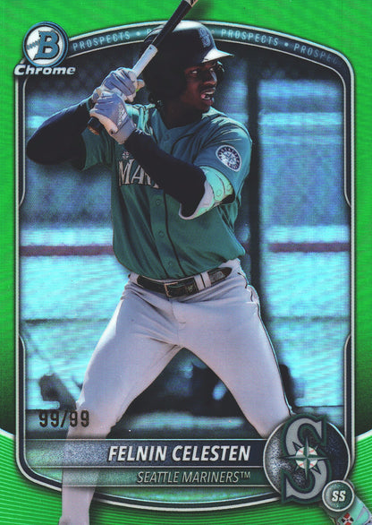 2025 Topps Bowman Draft Chrome Green /99 Felnin Celesten #BDC-103 Seattle Mariners