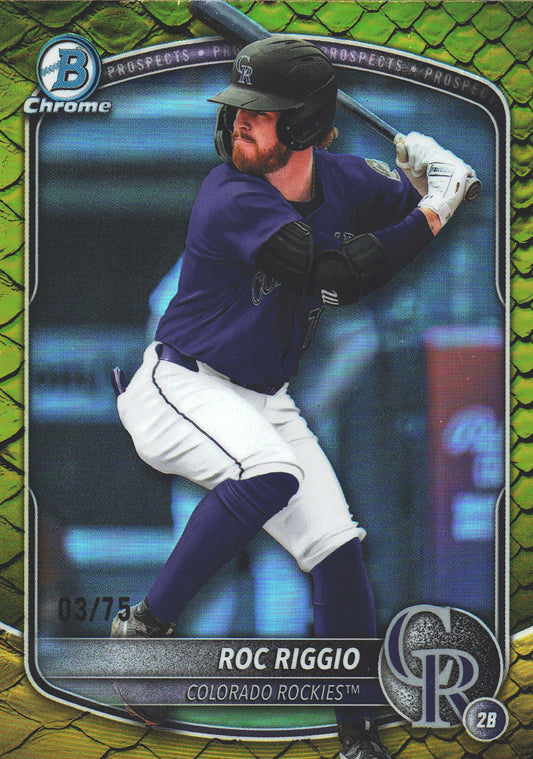 2025 Topps Bowman Draft Chrome Yellow Reptilian /75 Roc Riggio #BDC-19 Colorado Rockies