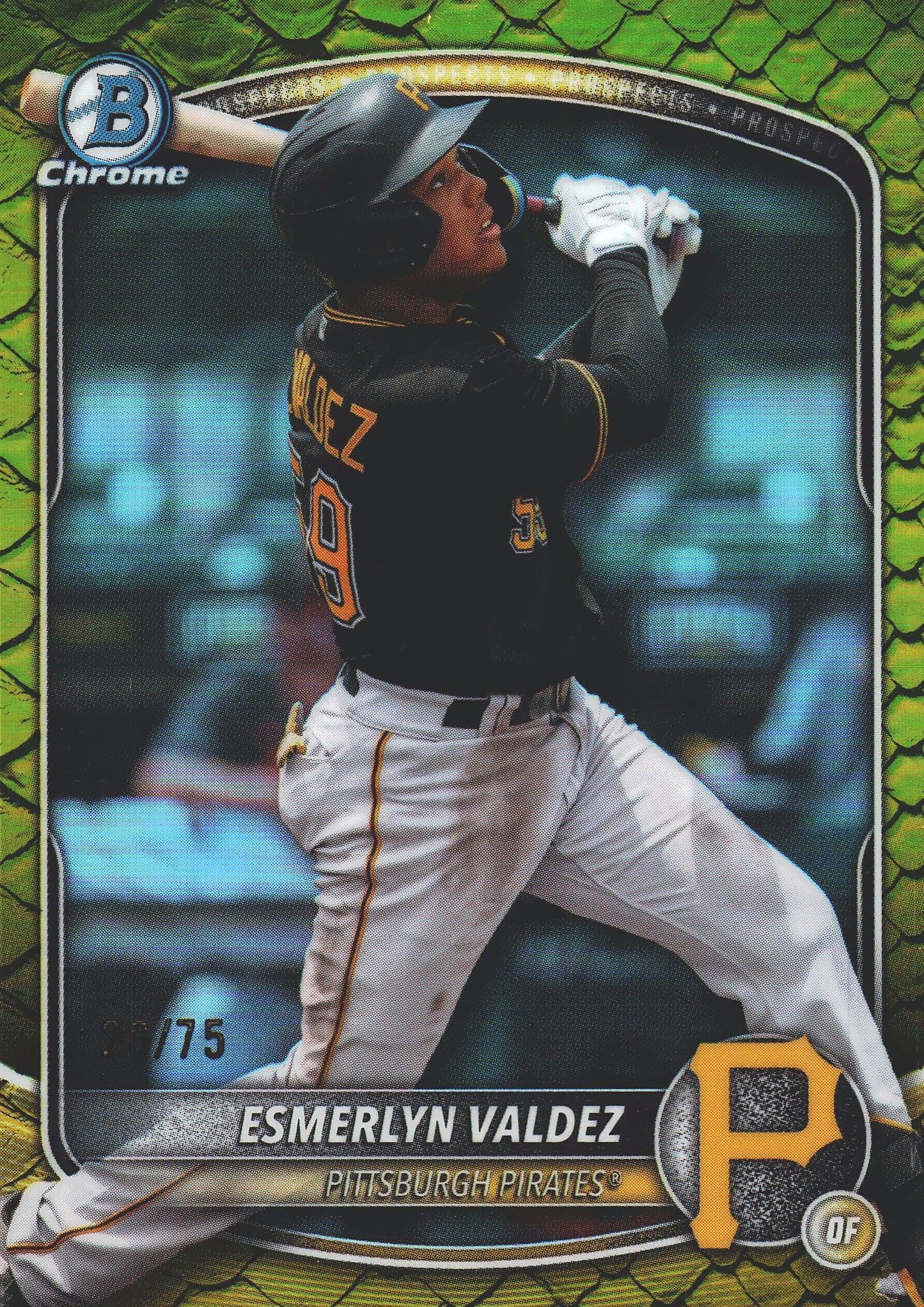 2025 Topps Bowman Draft Chrome Yellow Reptilian /75 Esmerlyn Valdez #BDC-110 Pittsburgh Pirates