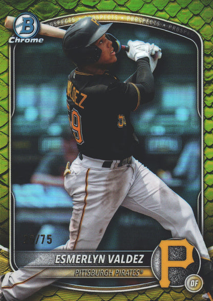 2025 Topps Bowman Draft Chrome Yellow Reptilian /75 Esmerlyn Valdez #BDC-110 Pittsburgh Pirates