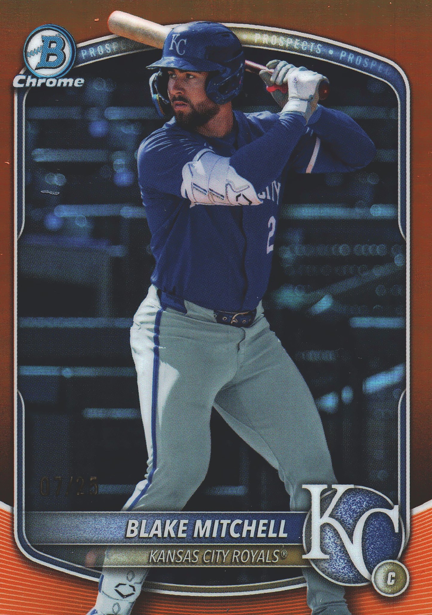 2025 Topps Bowman Draft Chrome Orange /25 Blake Mitchell #BDC-160 Kansas City Royals