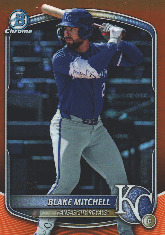 2025 Topps Bowman Draft Chrome Orange /25 Blake Mitchell #BDC-160 Kansas City Royals