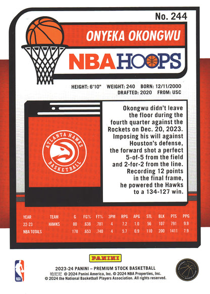 2023 Panini Premium Stock Onyeka Okongwu #244 Atlanta Hawks
