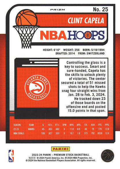 2023 Panini Premium Stock Ice Prizm Clint Capela #25 Atlanta Hawks