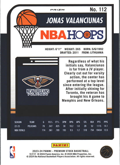2023 Panini Premium Stock Ice Prizm Jonas Valanciunas #112 New Orleans Pelicans