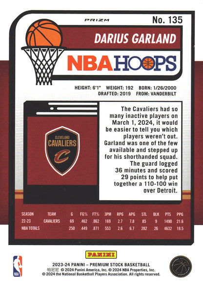 2023 Panini Premium Stock Ice Prizm Darius Garland #135 Cleveland Cavaliers