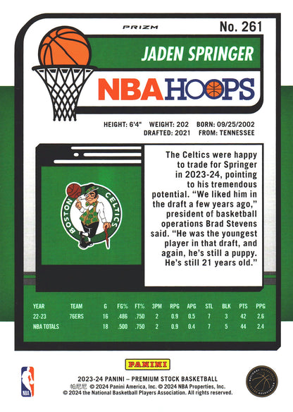 2023 Panini Premium Stock Ice Prizm Jaden Springer #261 Boston Celtics
