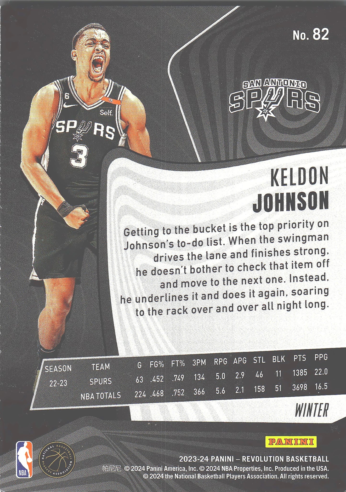 2023 Panini Revolution Winter Keldon Johnson #82 San Antonio Spurs
