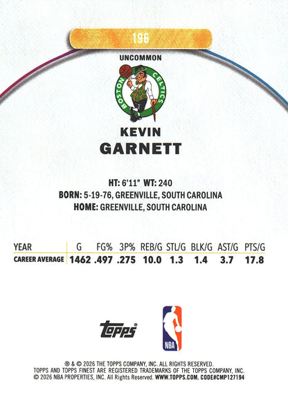 2025 Topps Finest NBA Kevin Garnett #196 Boston Celtics