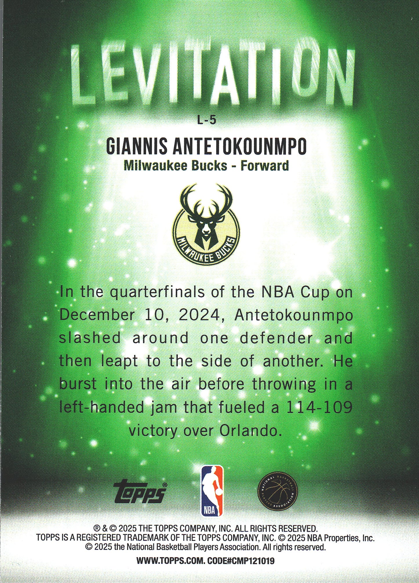 2025 Topps NBA Levitation Giannis Antetokounmpo #L-5 Milwaukee Bucks