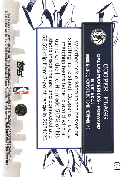 2025 Topps NBA Clutch City RC Cooper Flagg #CC-1 Dallas Mavericks