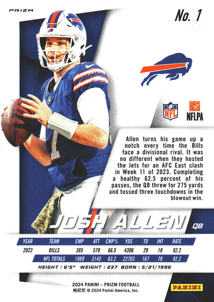 2024 Panini Prizm Flashback No Huddle Silver Josh Allen #1 Buffalo Bills