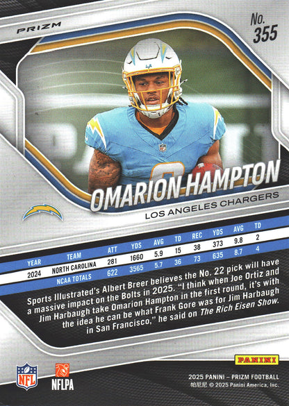 2025 Panini Prizm Silver Omarion Hampton RC #355 Los Angeles Chargers
