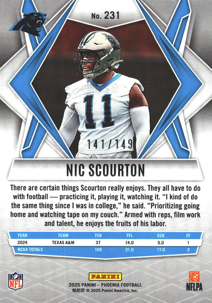 2025 Panini Phoenix Prizm RC /149 Nic Scourton #231 Carolina Panthers